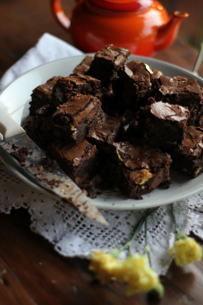 Low calorie flourless brownies cooked in frying pan