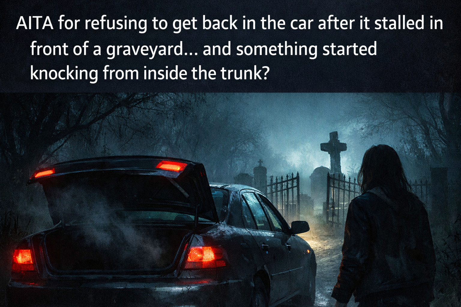 AITA for refusing to get back in the car after it stalled in front of a graveyard… and something started knocking from inside the trunk?