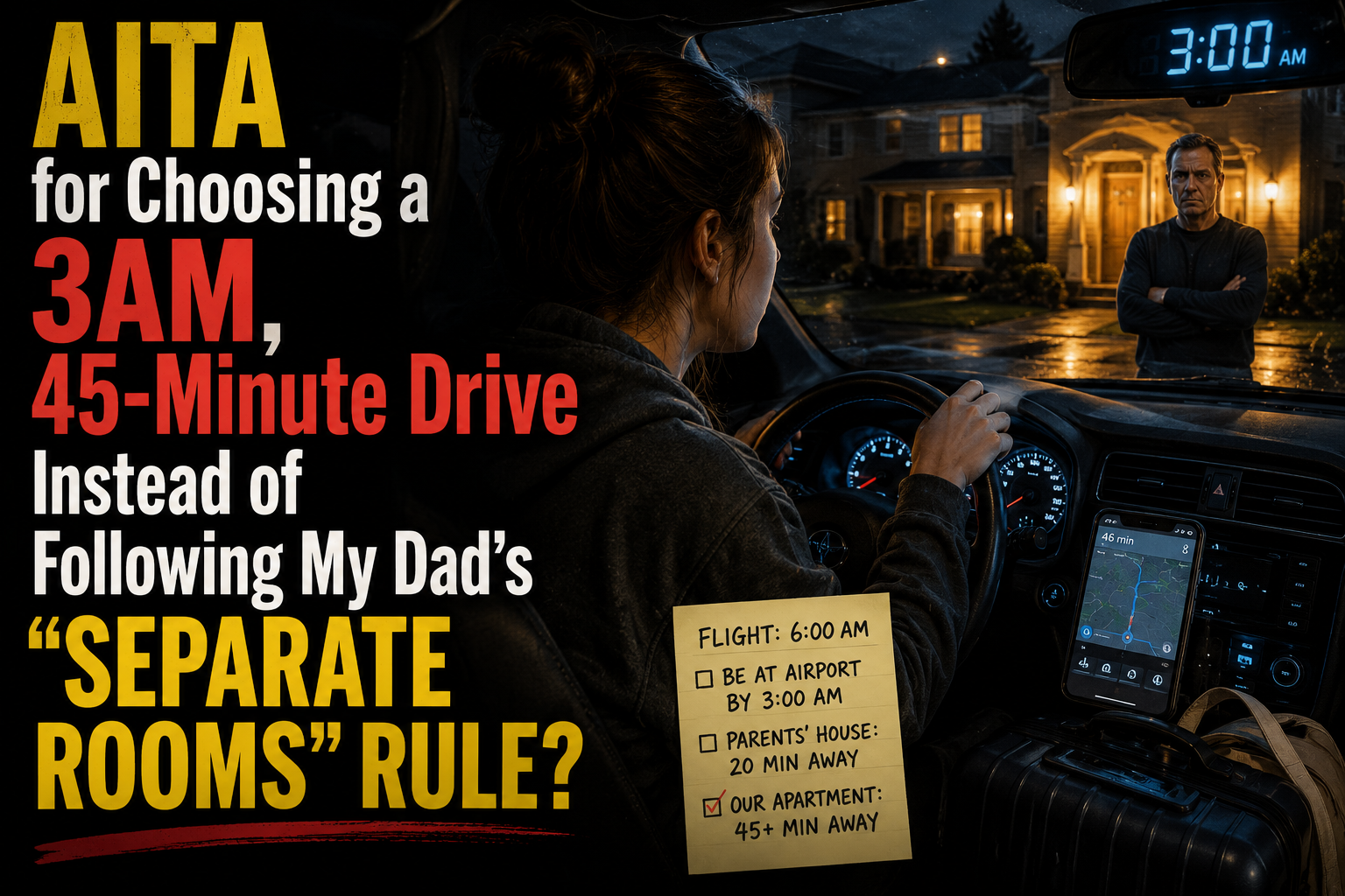 AITA for Choosing a 3AM, 45-Minute Drive Instead of Following My Dad’s “Separate Rooms” Rule?