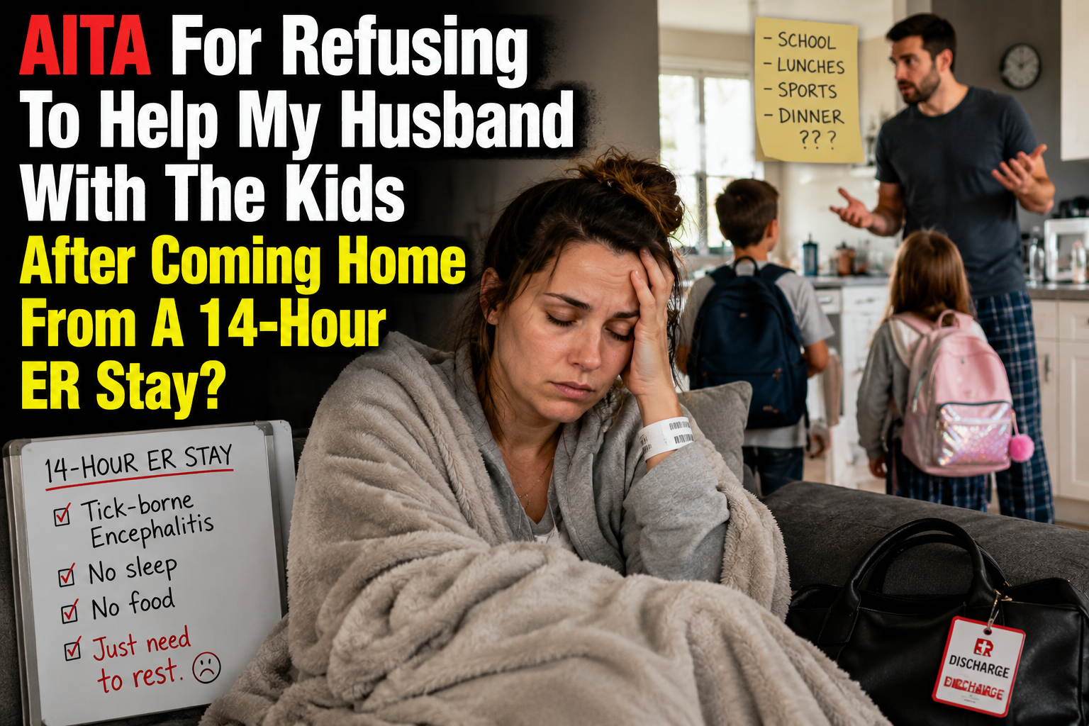 AITA For Refusing To Help My Husband With The Kids After Coming Home From A 14-Hour ER Stay?