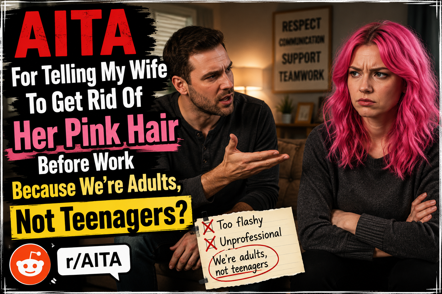 AITA For Telling My Wife To Get Rid Of Her Pink Hair Before Work Because We’re Adults, Not Teenagers?